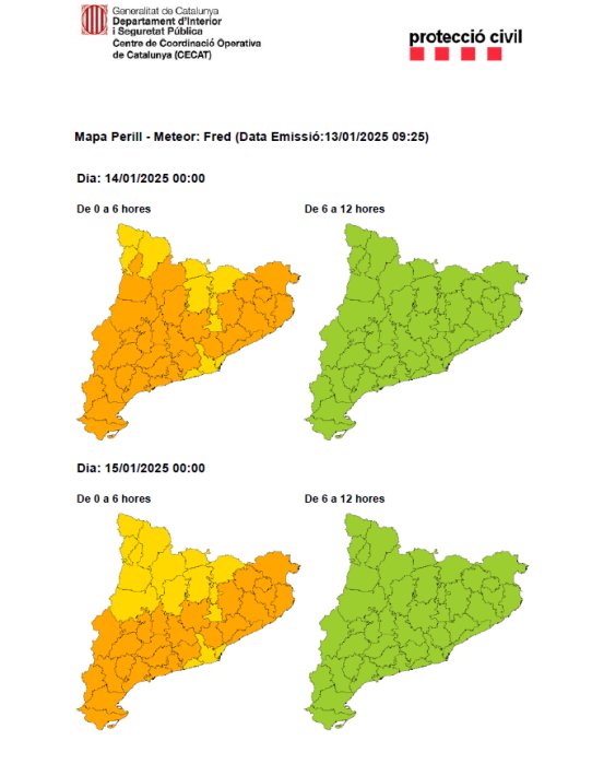 Avís per previsió de fred intens les nits del dilluns 13 al dimarts 14 i del dimarts 14 al dimecres 15 de gener.